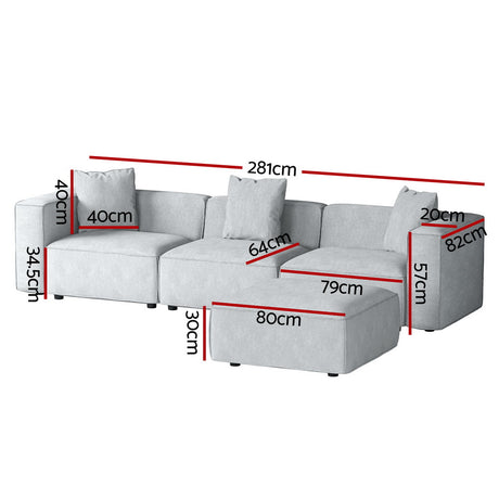 Artiss ALVIN 4-Seater Modular Sofa Chaise Set — Soft Linen, Grey — Allure Home Collections