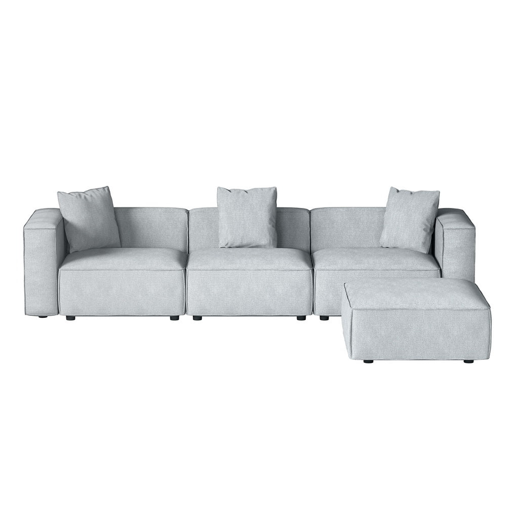 Artiss ALVIN 4-Seater Modular Sofa Chaise Set — Soft Linen, Grey — Allure Home Collections