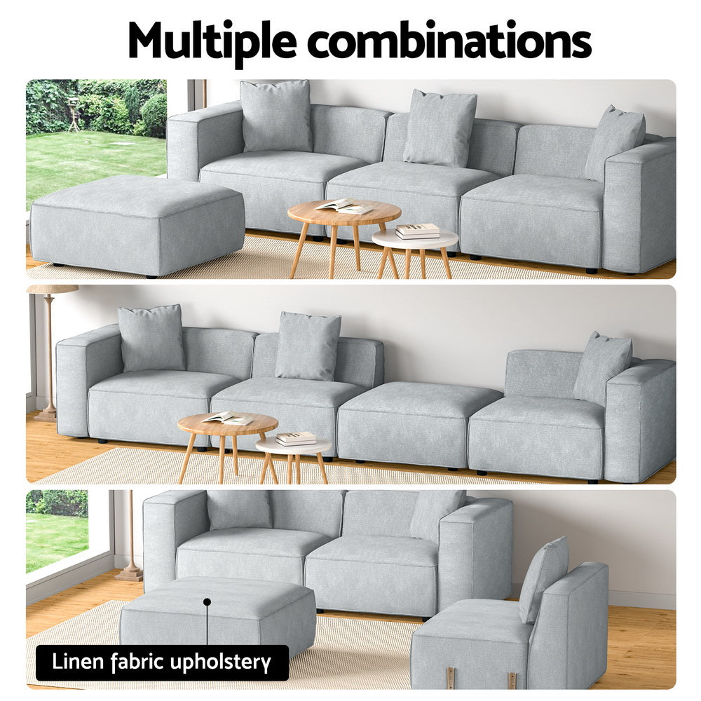 Artiss ALVIN 4-Seater Modular Sofa Chaise Set — Soft Linen, Grey — Allure Home Collections