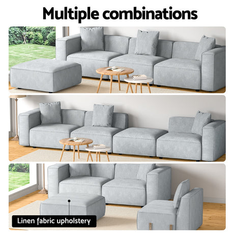 Artiss ALVIN 4-Seater Modular Sofa Chaise Set — Soft Linen, Grey — Allure Home Collections