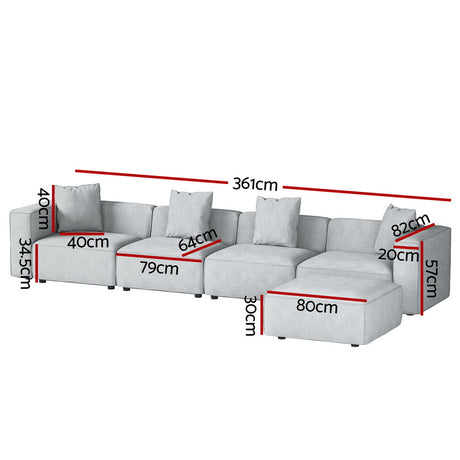 Artiss ALVIN 5-Seater Modular Sofa Chaise Set — Soft Linen, Grey — Allure Home Collections
