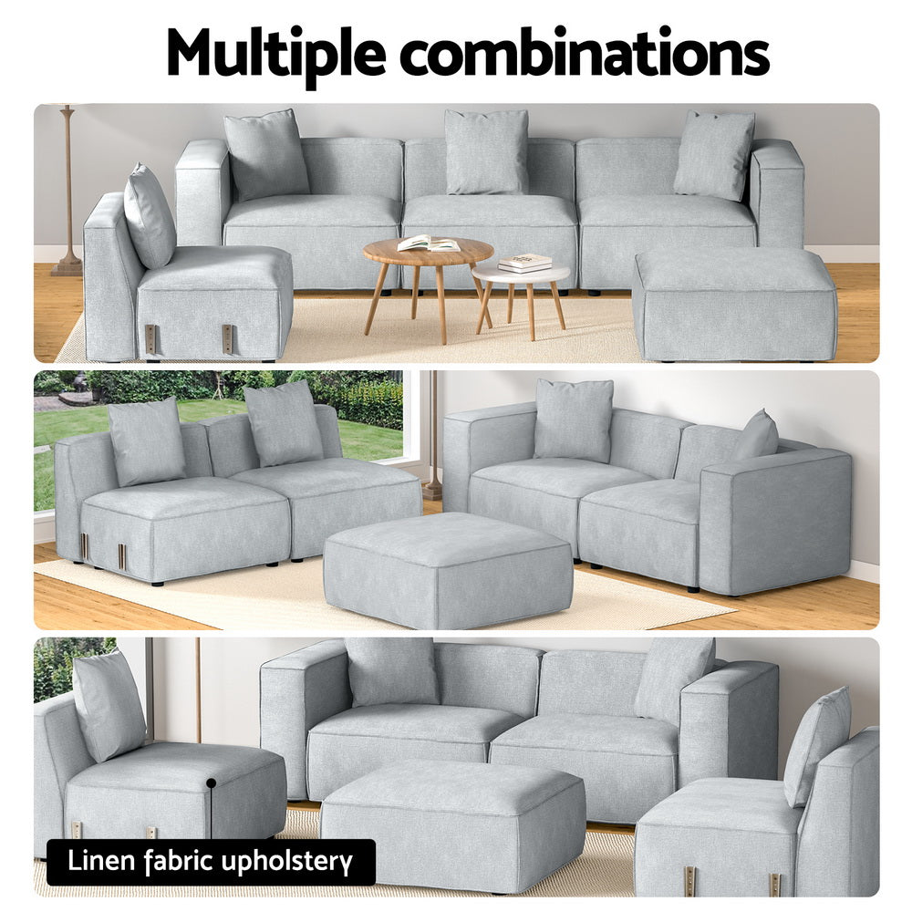 Artiss ALVIN 5-Seater Modular Sofa Chaise Set — Soft Linen, Grey — Allure Home Collections