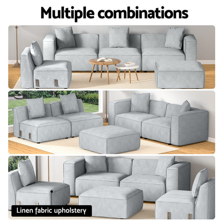 Artiss ALVIN 5-Seater Modular Sofa Chaise Set — Soft Linen, Grey — Allure Home Collections
