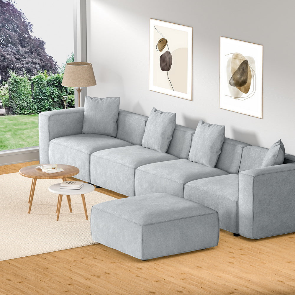 Artiss ALVIN 5-Seater Modular Sofa Chaise Set — Soft Linen, Grey — Allure Home Collections