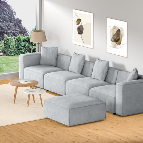 Artiss ALVIN 5-Seater Modular Sofa Chaise Set — Soft Linen, Grey — Allure Home Collections