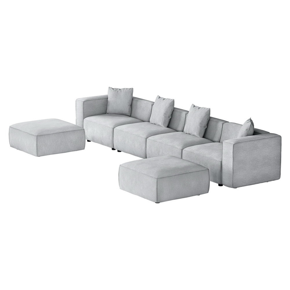 Artiss ALVIN 6-Seater Modular Sofa Chaise Set — Soft Linen, Grey — Allure Home Collections