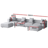 Artiss ALVIN 6-Seater Modular Sofa Chaise Set — Soft Linen, Grey — Allure Home Collections
