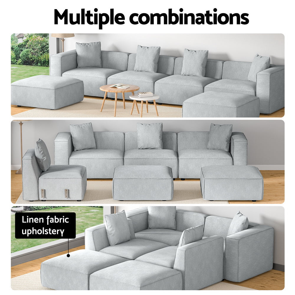 Artiss ALVIN 6-Seater Modular Sofa Chaise Set — Soft Linen, Grey — Allure Home Collections
