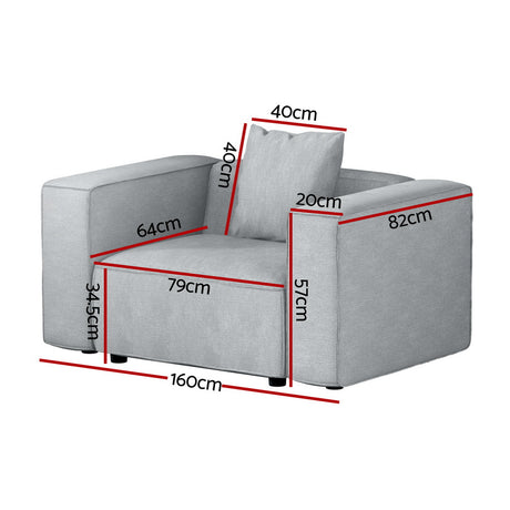 Artiss ALVIN 1-Seater Modular Sofa Armchair — Soft Linen, Grey — Allure Home Collections