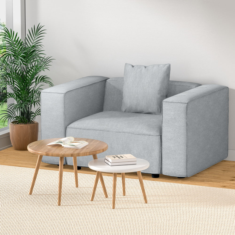 Artiss ALVIN 1-Seater Modular Sofa Armchair — Soft Linen, Grey — Allure Home Collections