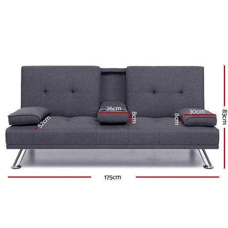 Artiss Dark Grey Fabric Sofa Bed — 175cm, Contemporary 3-Seater — Allure Home Collections
