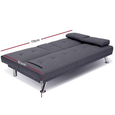 Artiss Dark Grey Fabric Sofa Bed — 175cm, Contemporary 3-Seater — Allure Home Collections