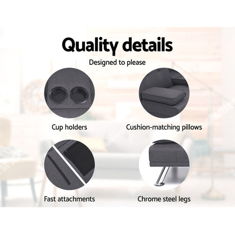 Artiss Dark Grey Fabric Sofa Bed — 175cm, Contemporary 3-Seater — Allure Home Collections