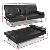 Artiss Black PU Leather 3-Seater Sofa Bed — 168cm, Cinema Lounge Style — Allure Home Collections