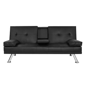 Andratx black PU leather 3 seater sofa bed in a cinema lounge style