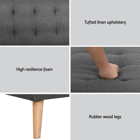 Artiss Grey Fabric Single Seater Sofa Bed — Pack of 2, Premium Faux Linen — Allure Home Collections