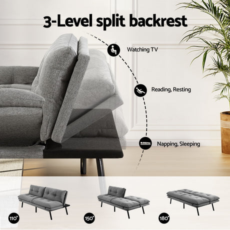 Artiss 3-Seater Convertible Sofa Bed — Grey Faux Linen, Tufted, Premium — Allure Home Collections