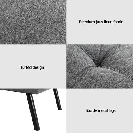 Artiss 3-Seater Convertible Sofa Bed — Grey Faux Linen, Tufted, Premium — Allure Home Collections
