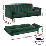 Artiss 3-Seater Velvet Sofa Bed — Vertical Stripe, Adjustable Arm, High-Resilience Foam — Allure Home Collections