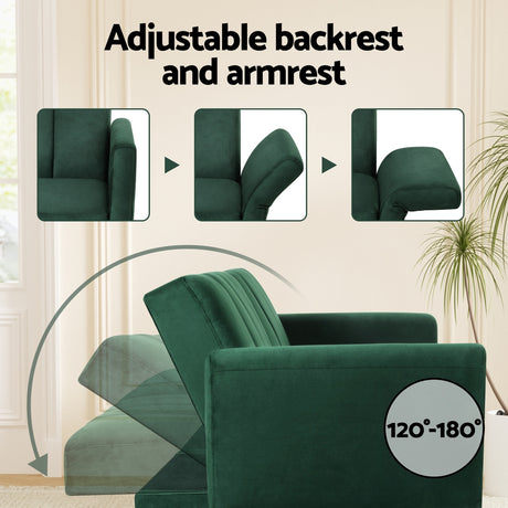 Artiss 3-Seater Velvet Sofa Bed — Vertical Stripe, Adjustable Arm, High-Resilience Foam — Allure Home Collections