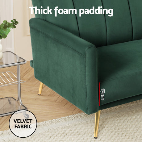 Artiss 3-Seater Velvet Sofa Bed — Vertical Stripe, Adjustable Arm, High-Resilience Foam — Allure Home Collections