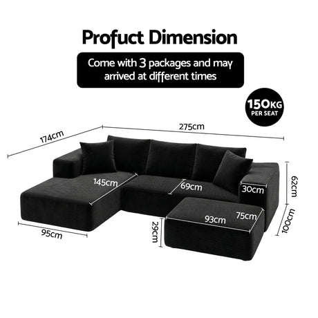 Tavernes 5 Seater Modular Sofa, Black