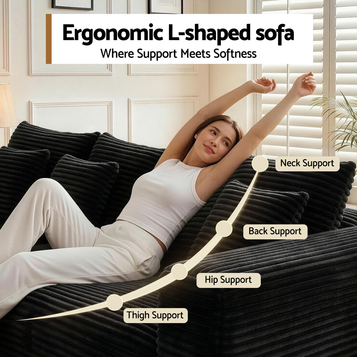 Tavernes 5 Seater Modular Sofa, Black