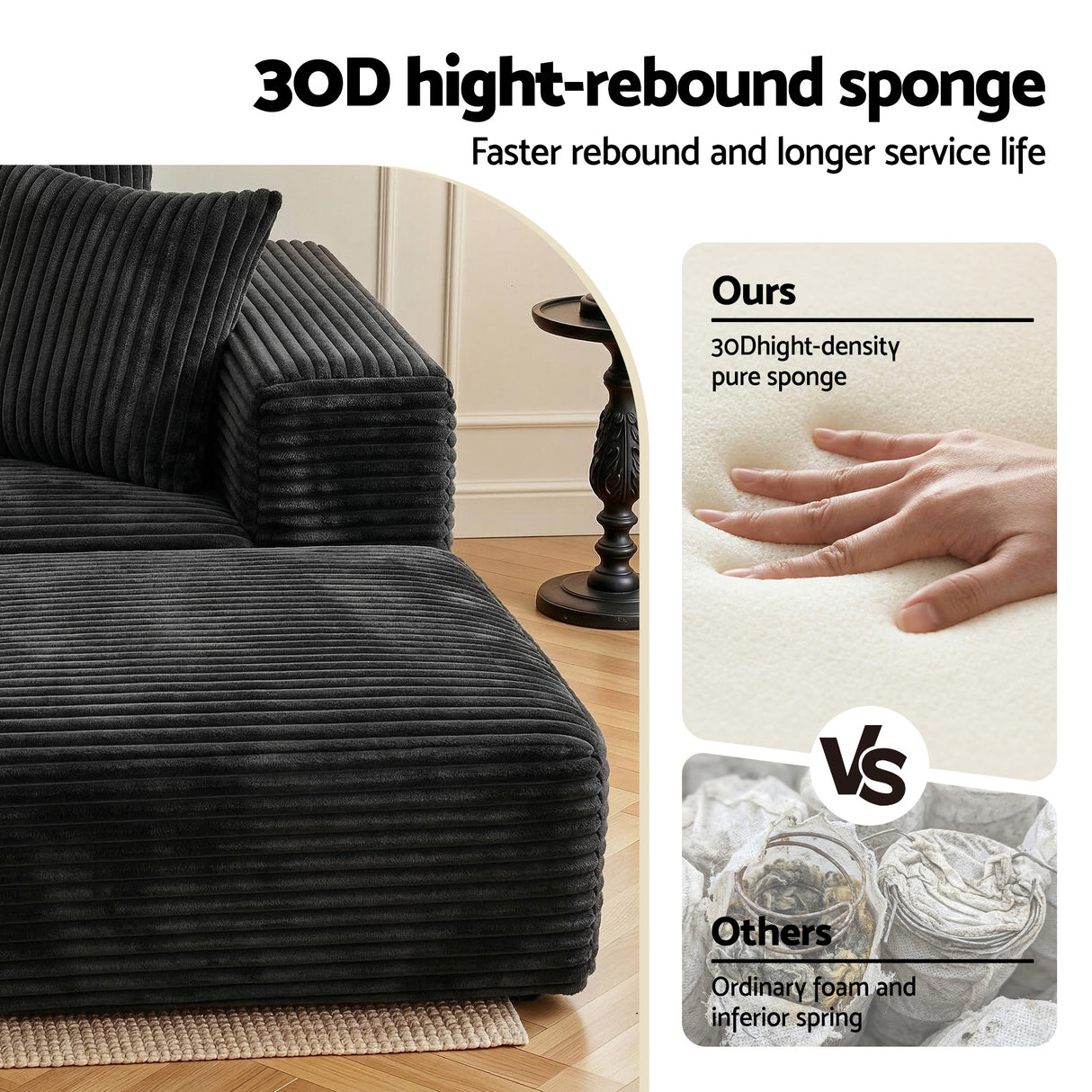 Tavernes 5 Seater Modular Sofa, Black