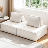 Motril white boucle fabric floor sofa in a modern living room