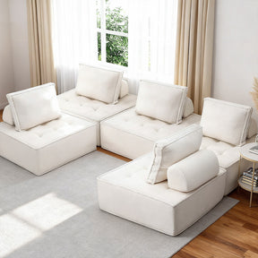 Motril white boucle fabric floor sofa in a modern living room