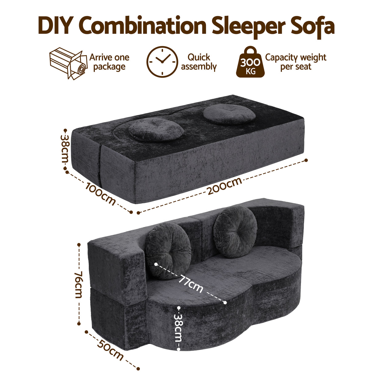 Cunit 2 Seater Sofa Bed, Grey