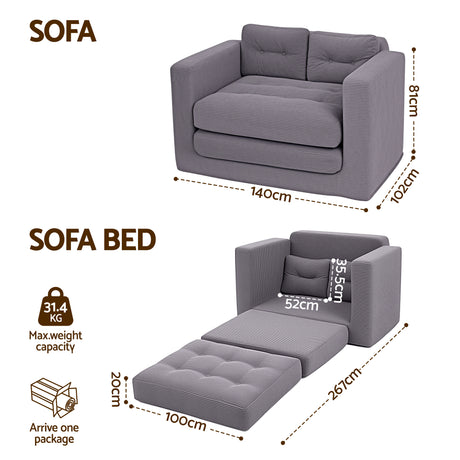 Vilanova 2 Seater Sofa Bed, Grey