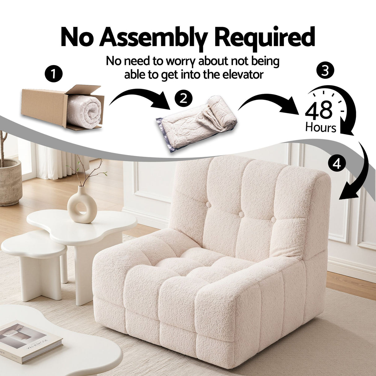 Pippa Boneless Floor Couch, White, view 3