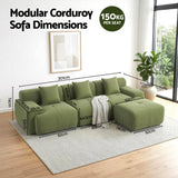 Reid L Shaped Corduroy Sofa, Green, view 2