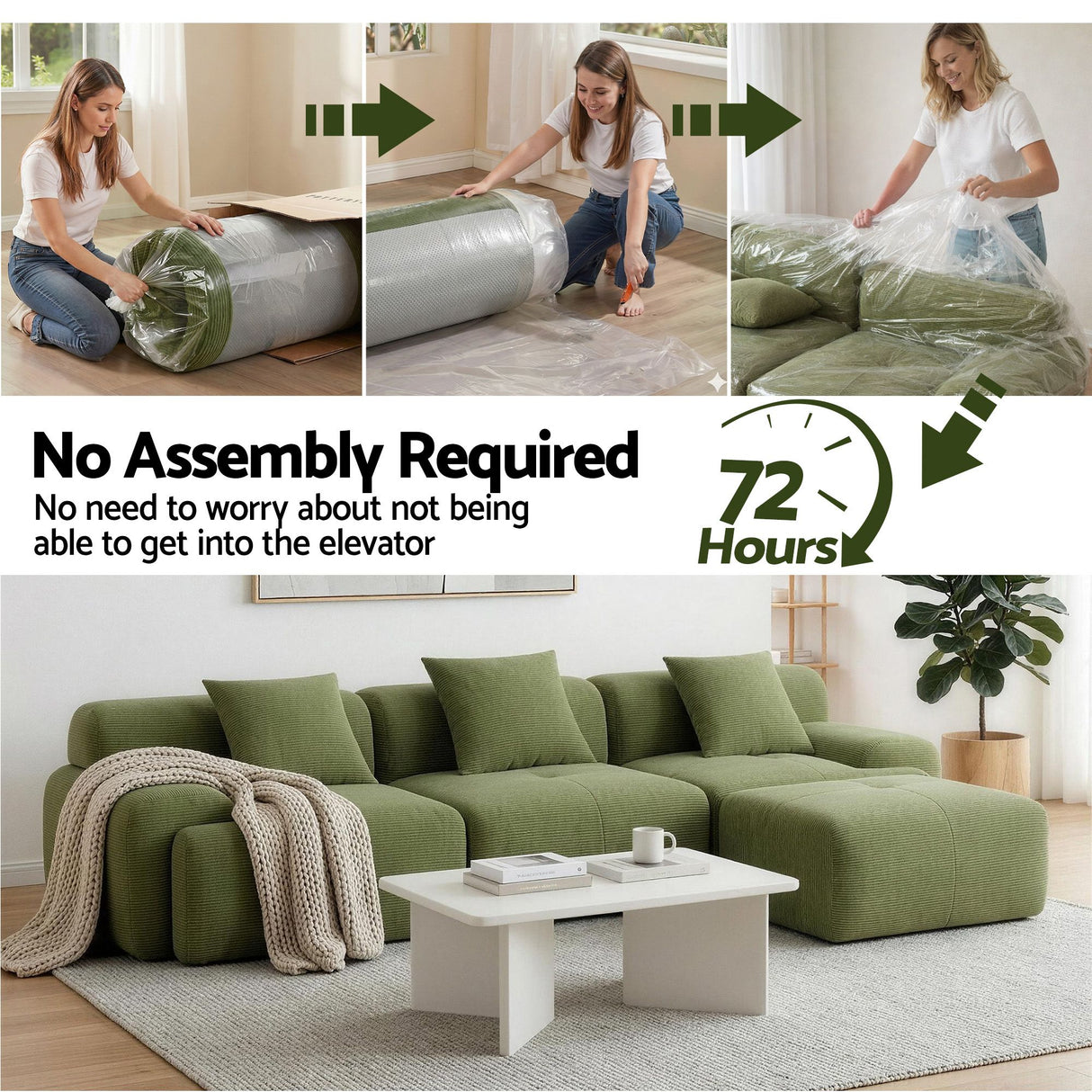 Tavernes 4 Seater Modular Sofa, Green