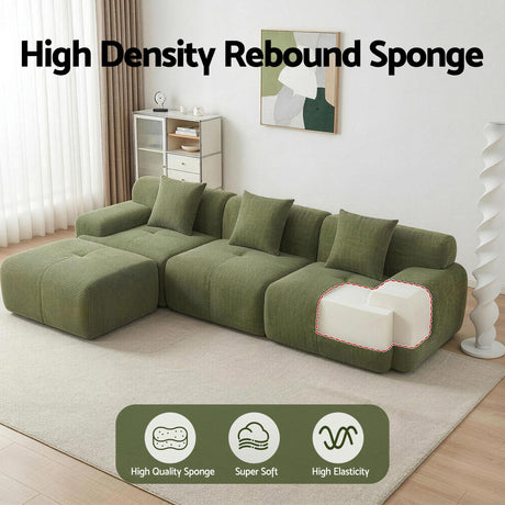 Reid L Shaped Corduroy Sofa, Green, view 7