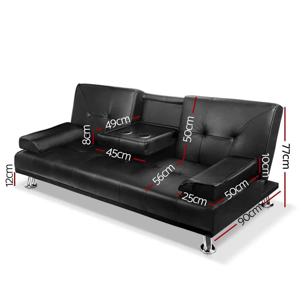 Artiss Luxurious 3-Seater PU Leather Convertible Sofa Bed with Cup Holder — Allure Home Collections