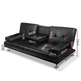Artiss Luxurious 3-Seater PU Leather Convertible Sofa Bed with Cup Holder — Allure Home Collections