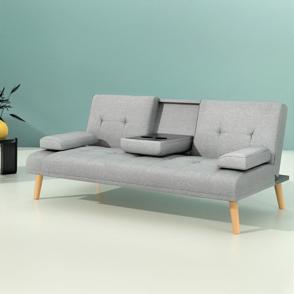 Artiss 188cm Grey Faux Linen Sofa Bed — 3-Seater, Thick Cushioning — Allure Home Collections