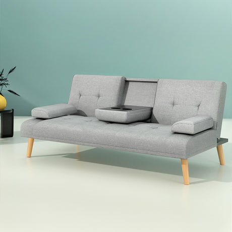 Artiss 188cm Grey Faux Linen Sofa Bed — 3-Seater, Thick Cushioning — Allure Home Collections