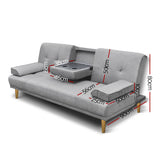 Artiss 188cm Grey Faux Linen Sofa Bed — 3-Seater, Thick Cushioning — Allure Home Collections