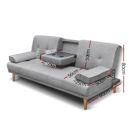 Artiss 188cm Grey Faux Linen Sofa Bed — 3-Seater, Thick Cushioning — Allure Home Collections