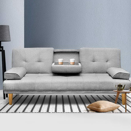 Artiss 188cm Grey Faux Linen Sofa Bed — 3-Seater, Thick Cushioning — Allure Home Collections