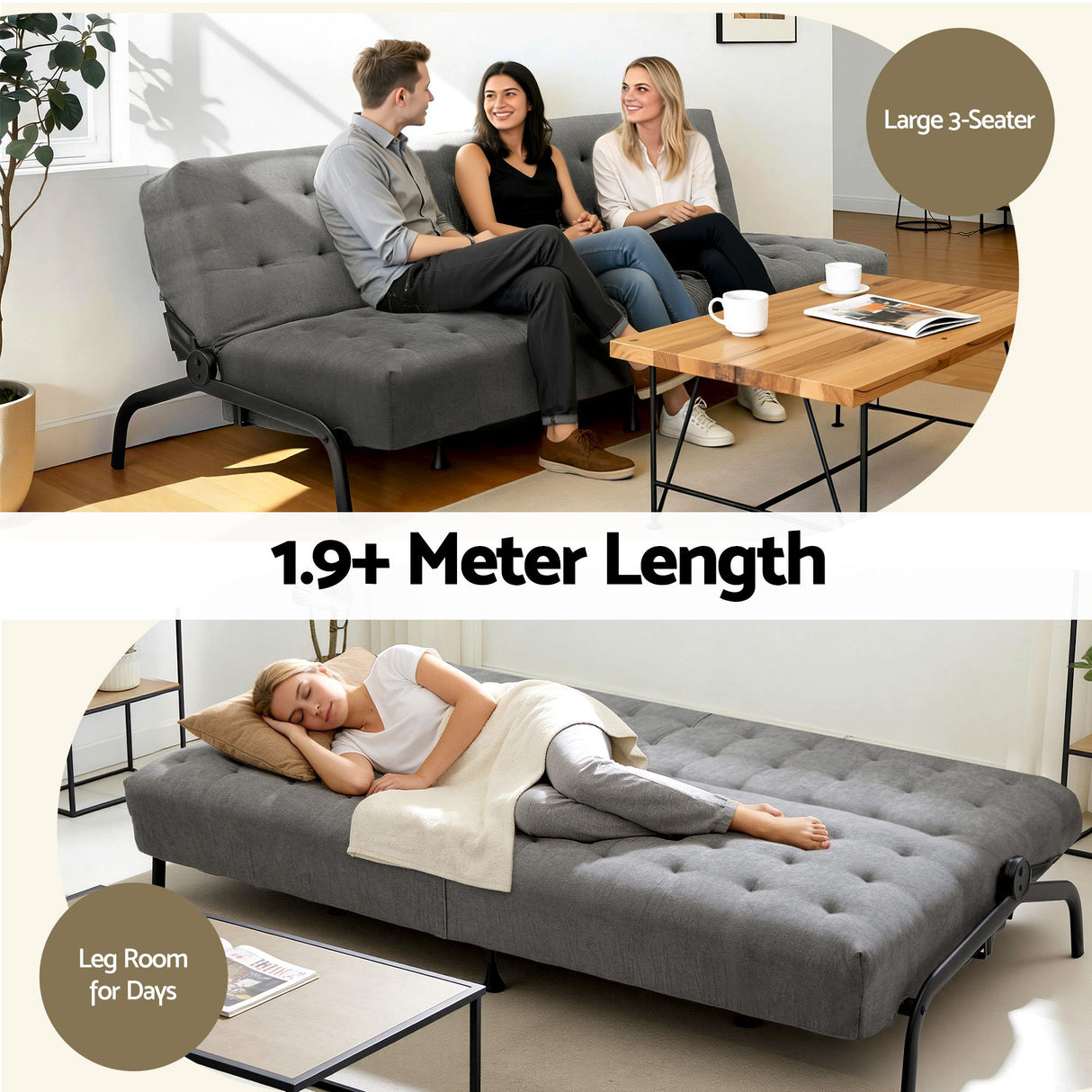 Archer Innerspring Sofa Bed, Grey, view 3