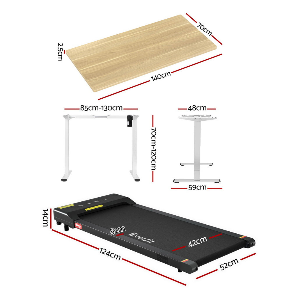Kingston oak electric standing desk with walking pad in a home office