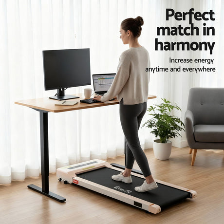 Weetangera Electric Standing Desk with 360mm Walking Pad, Black and Natural Wood 120cm