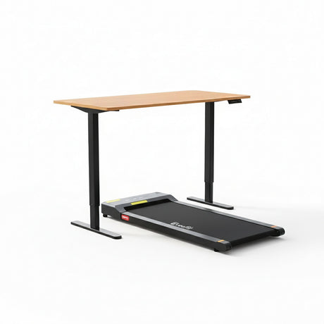 Weetangera Electric Standing Desk with 400mm Walking Pad, Black and Natural Wood 120cm