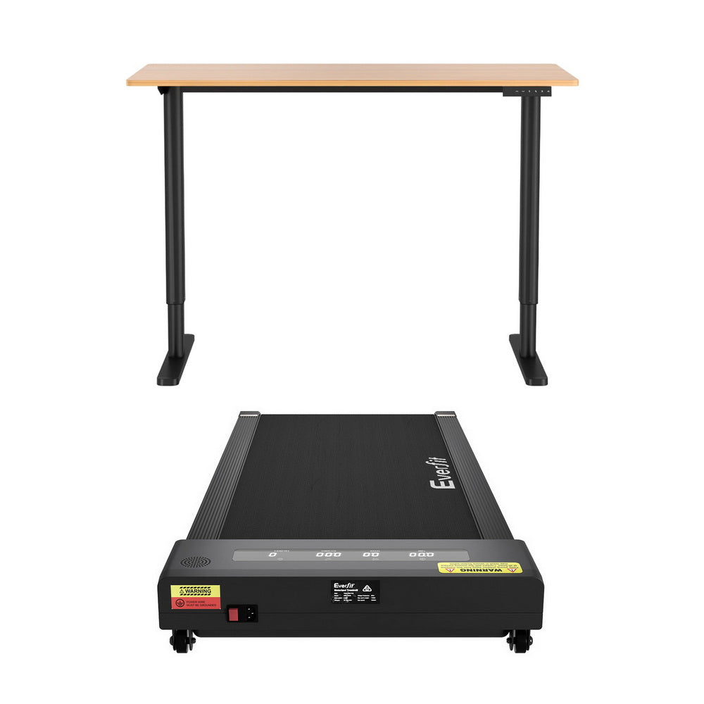 Weetangera Electric Standing Desk with 400mm Walking Pad, Black and Natural Wood 120cm
