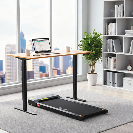 Weetangera Electric Standing Desk with 400mm Walking Pad, Black and Natural Wood 120cm