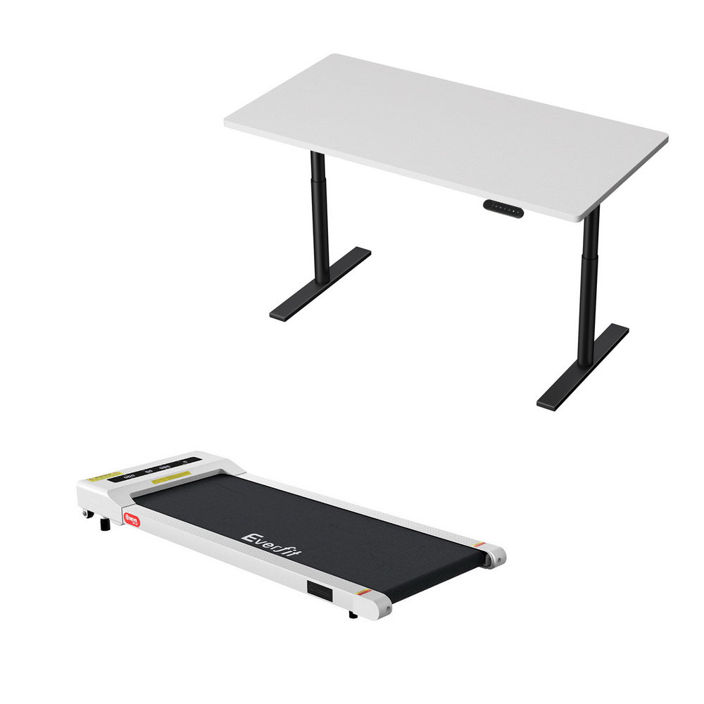 Red Hill white standing desk with walking pad in a home office
